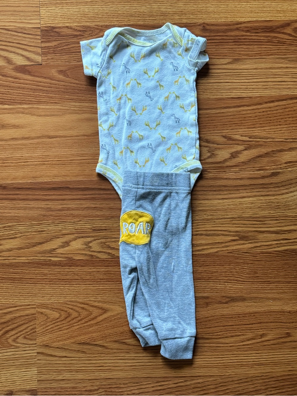 Carter's Yellow & Gray Dino One-Piece Bodysuit with ROAR Patch